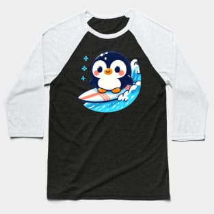 Kawaii penguin surfing Baseball T-Shirt